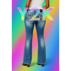 Miss Me blue low-rise flare jeans with rhinestone embellishments size 25